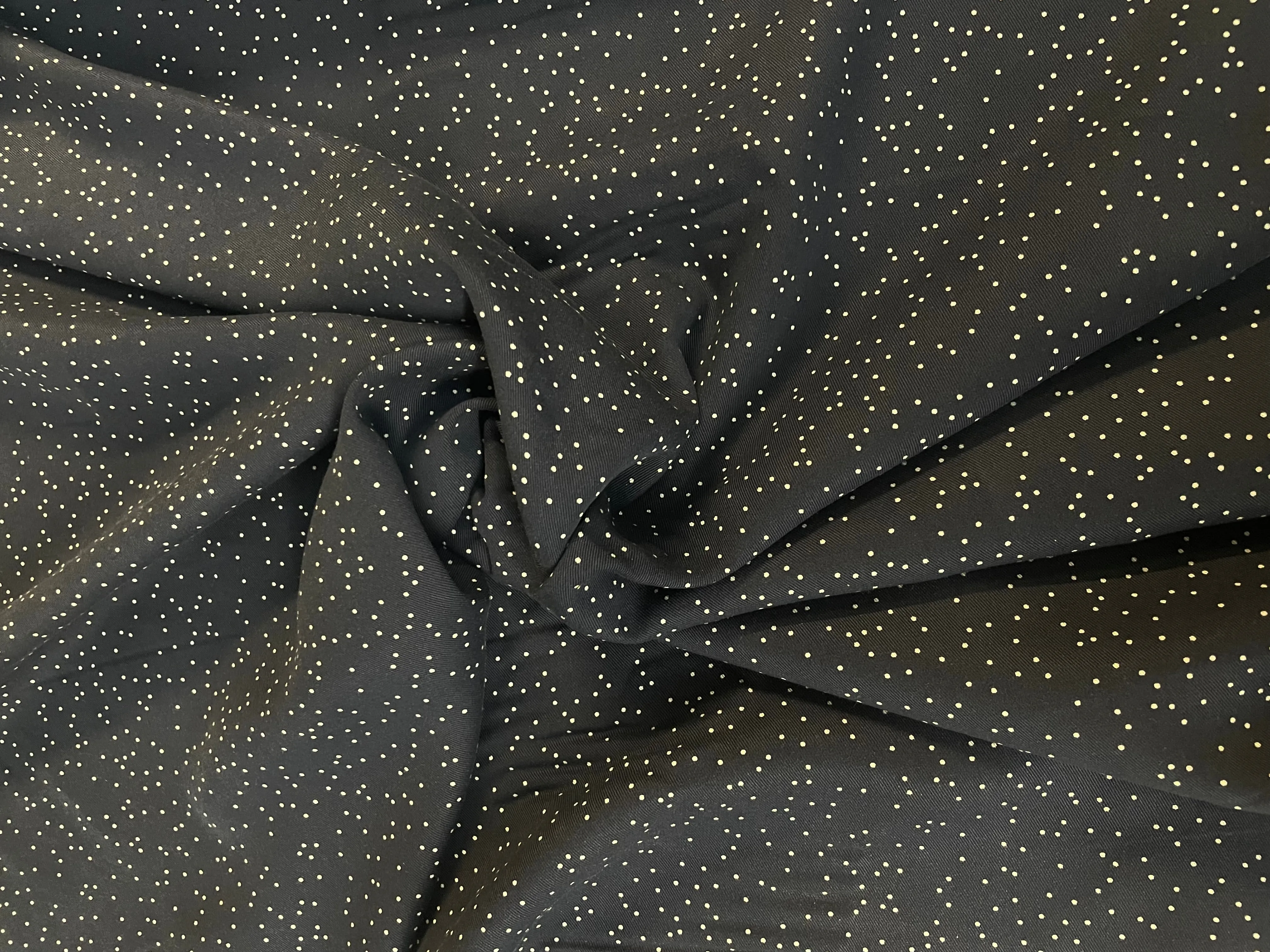 Rayon Twill Dot Print - Navy Blue / White