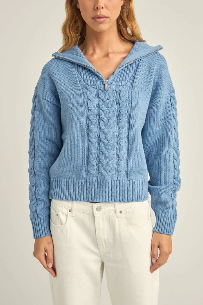 Rhythm Cabelled Vintage Zip Knit - DUSTY BLUE