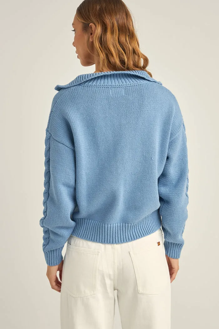 Rhythm Cabelled Vintage Zip Knit - DUSTY BLUE