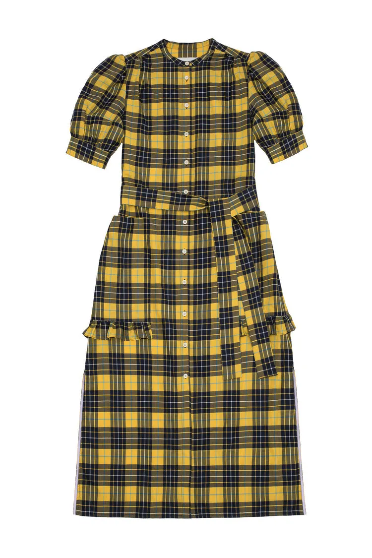 Rosa Puff Sleeve Shirtdress in Yellow Check Lyocell/ Cotton by Saywood