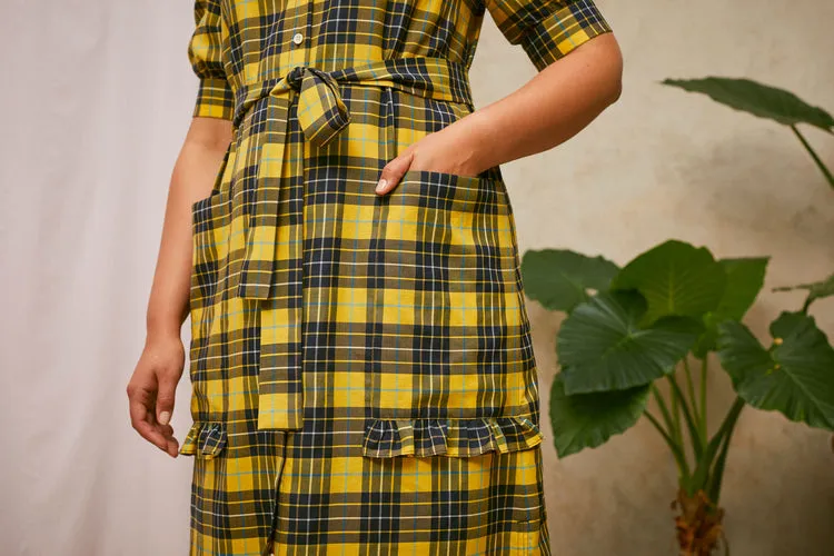 Rosa Puff Sleeve Shirtdress in Yellow Check Lyocell/ Cotton by Saywood