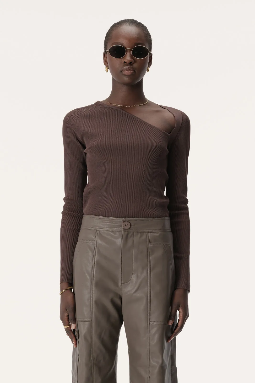 Roslyn Knit Top Dark Taupe