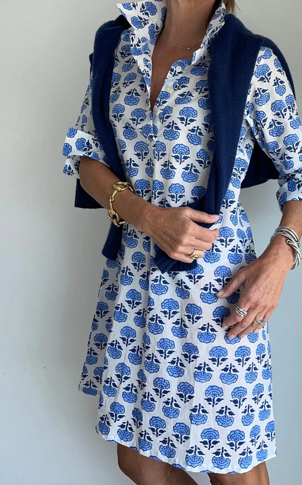 Sconset Block Print Shirt Dress (Blue)