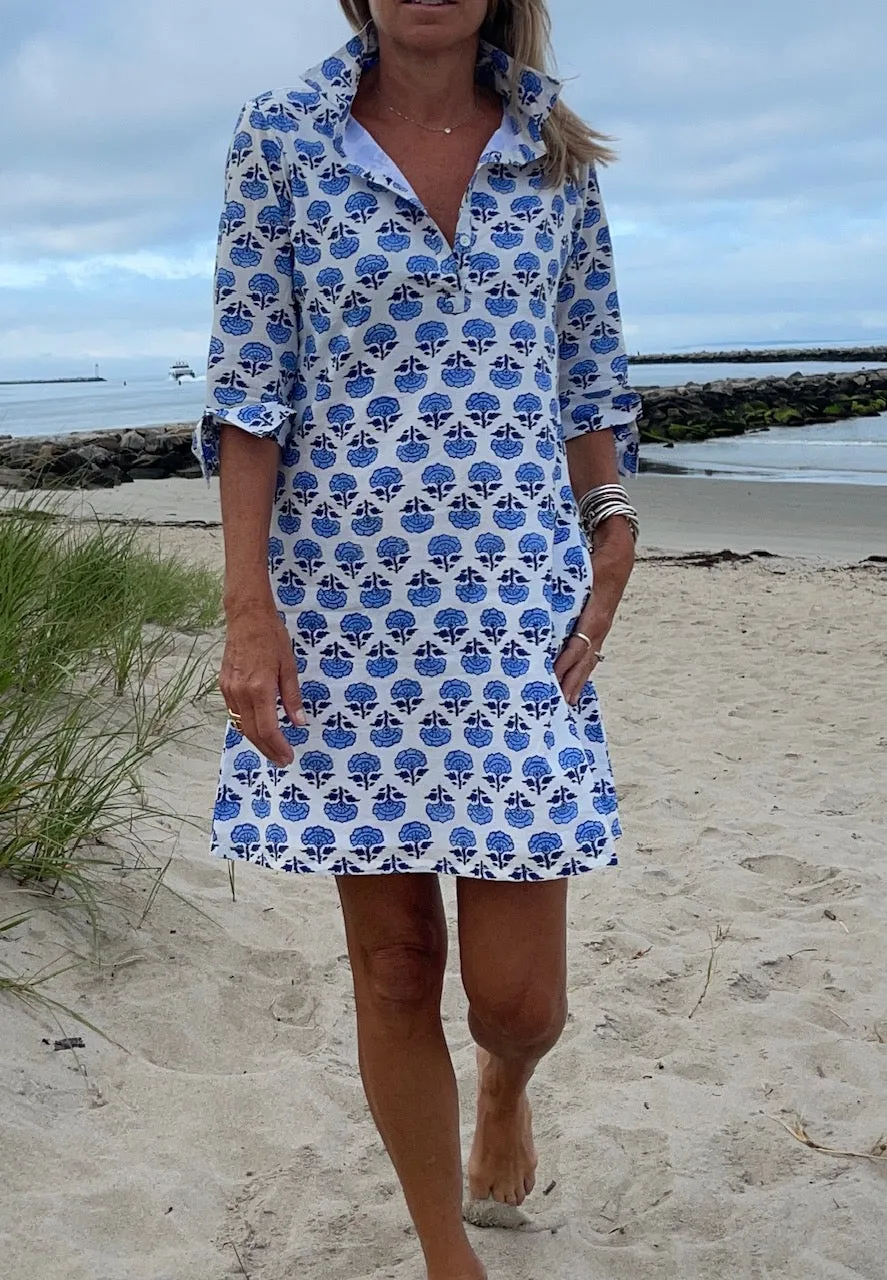 Sconset Block Print Shirt Dress (Blue)