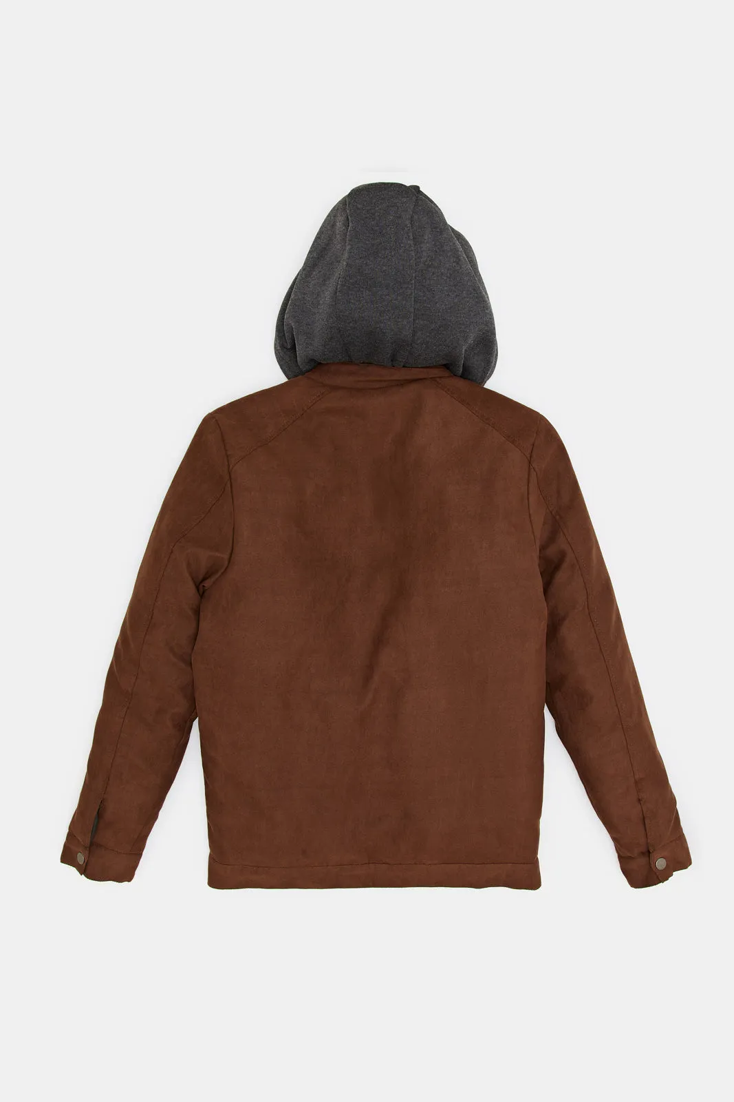 Senior Boys Brown Zip Thru Suede Jacket