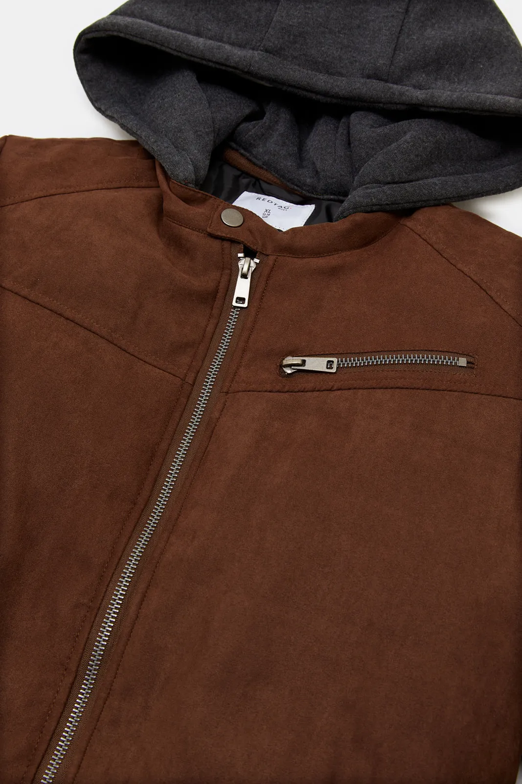 Senior Boys Brown Zip Thru Suede Jacket