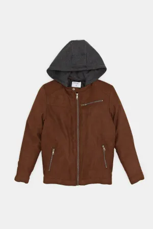 Senior Boys Brown Zip Thru Suede Jacket