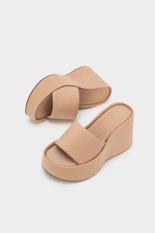 TEXTILE PLATFORM WEDGE HEEL SLIDE