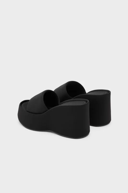 TEXTILE PLATFORM WEDGE HEEL SLIDE