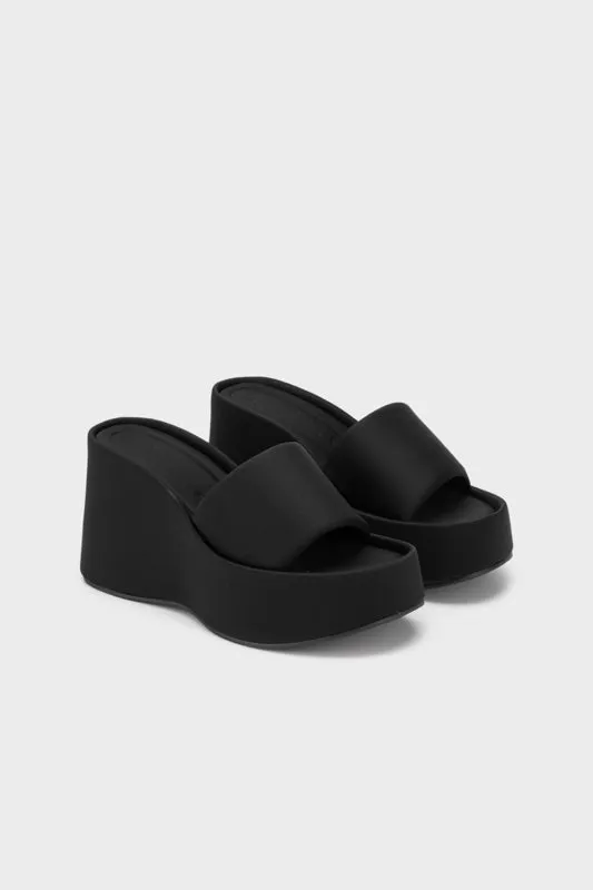 TEXTILE PLATFORM WEDGE HEEL SLIDE