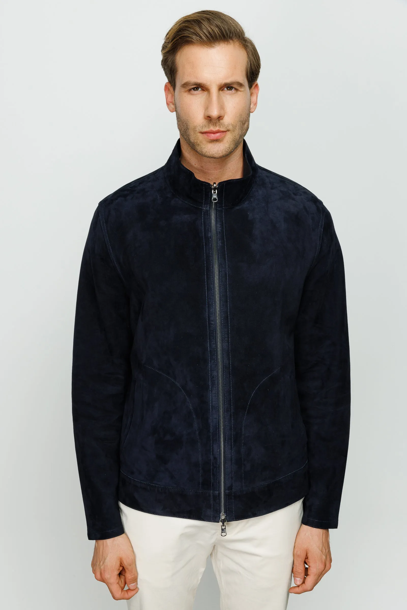 The Alba Navy Leather Men  Jacket