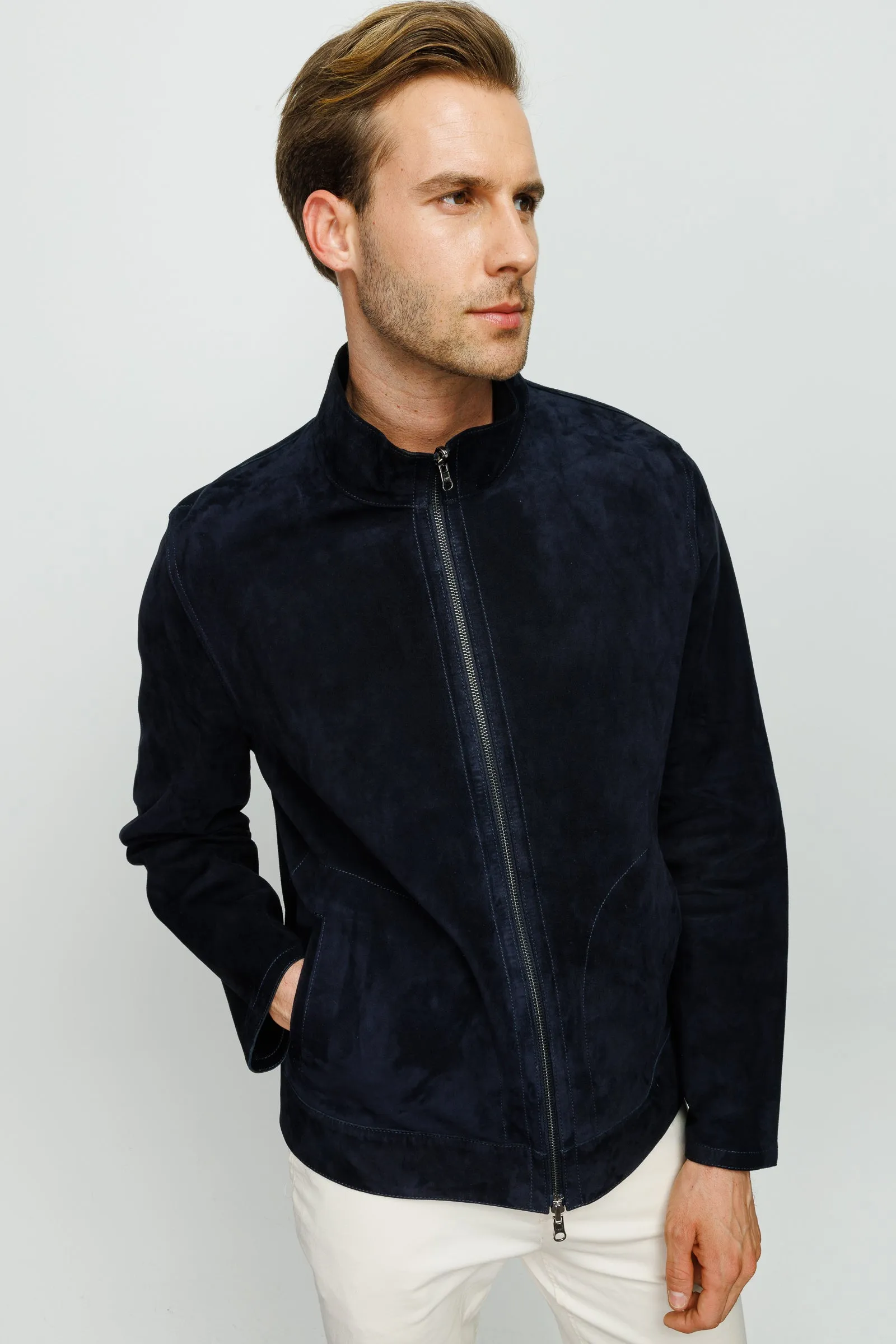 The Alba Navy Leather Men  Jacket