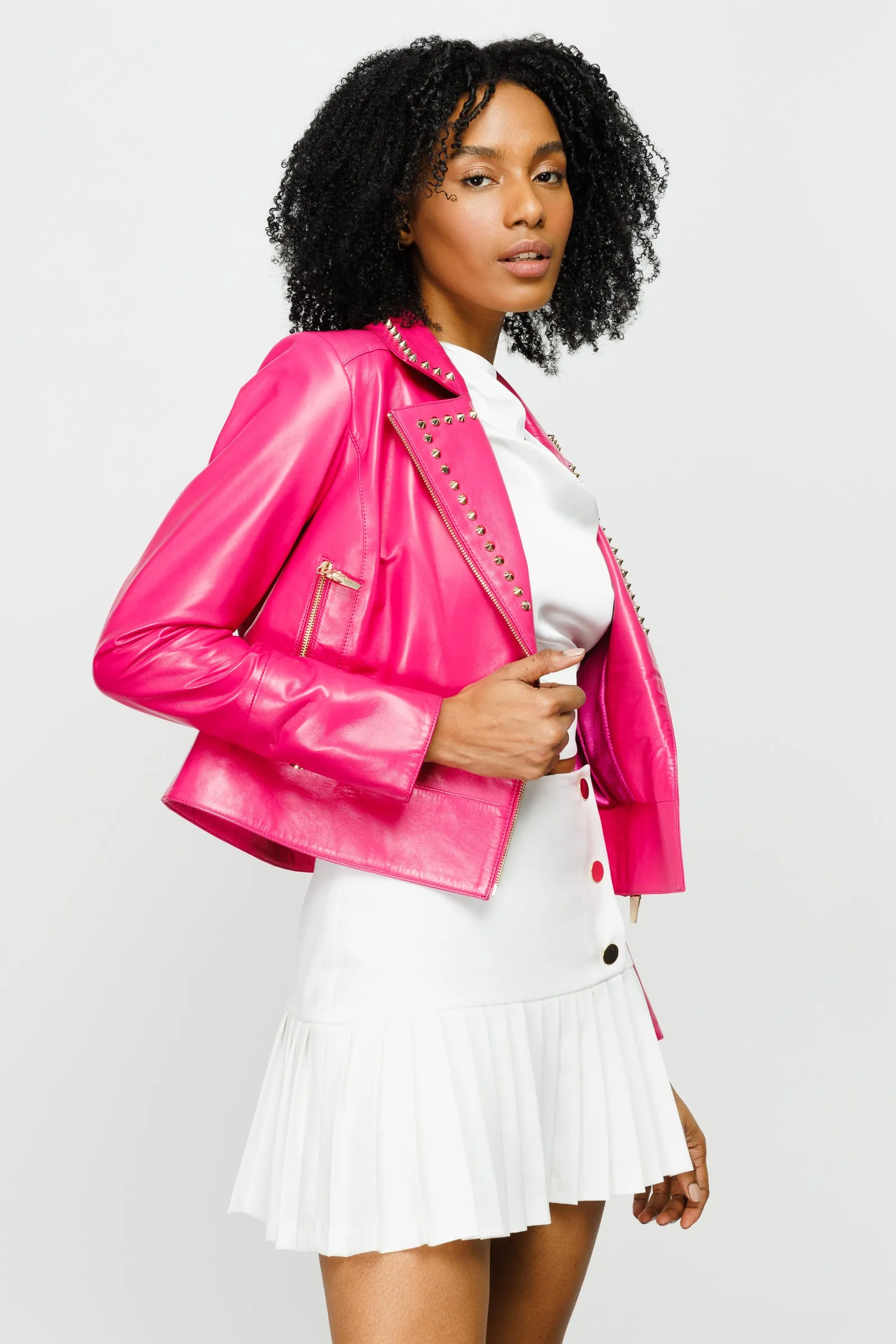 The Macera Pink Leather Women Jacket