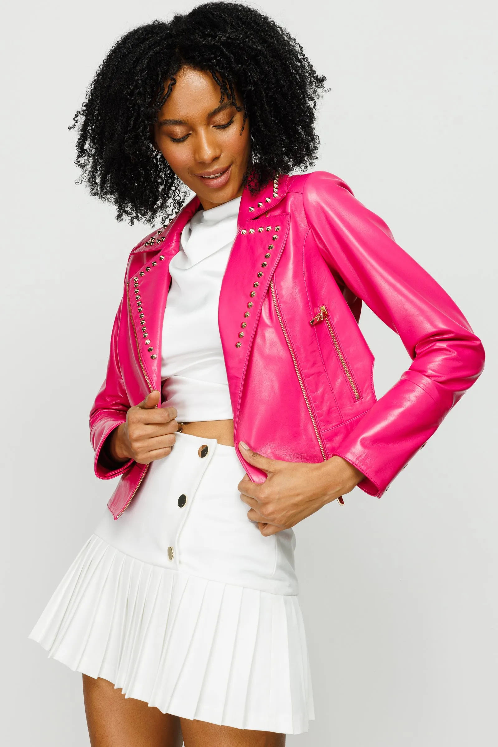 The Macera Pink Leather Women Jacket