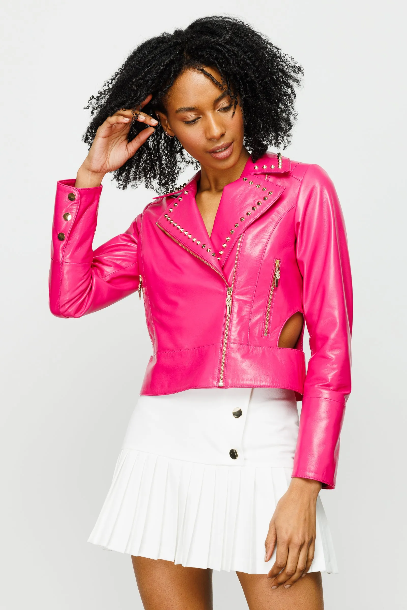 The Macera Pink Leather Women Jacket