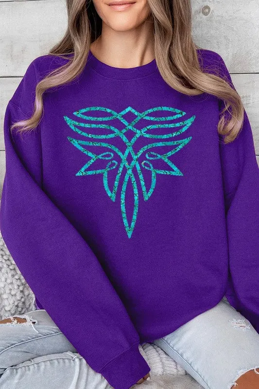 Turquoise Boot Stitch Graphic Fleece Sweatshirt