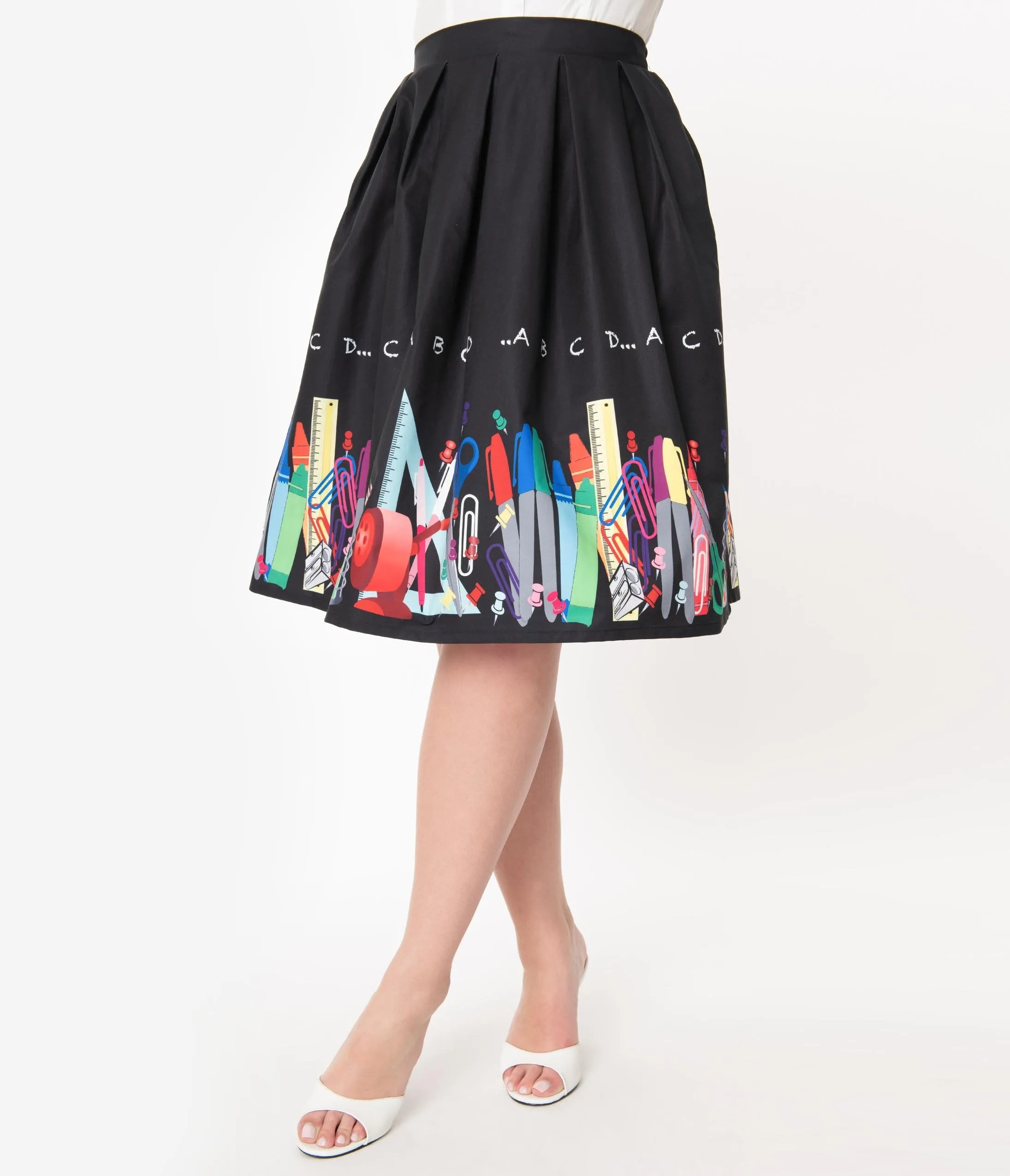 Unique Vintage Teacher Border Print Jayne Swing Skirt