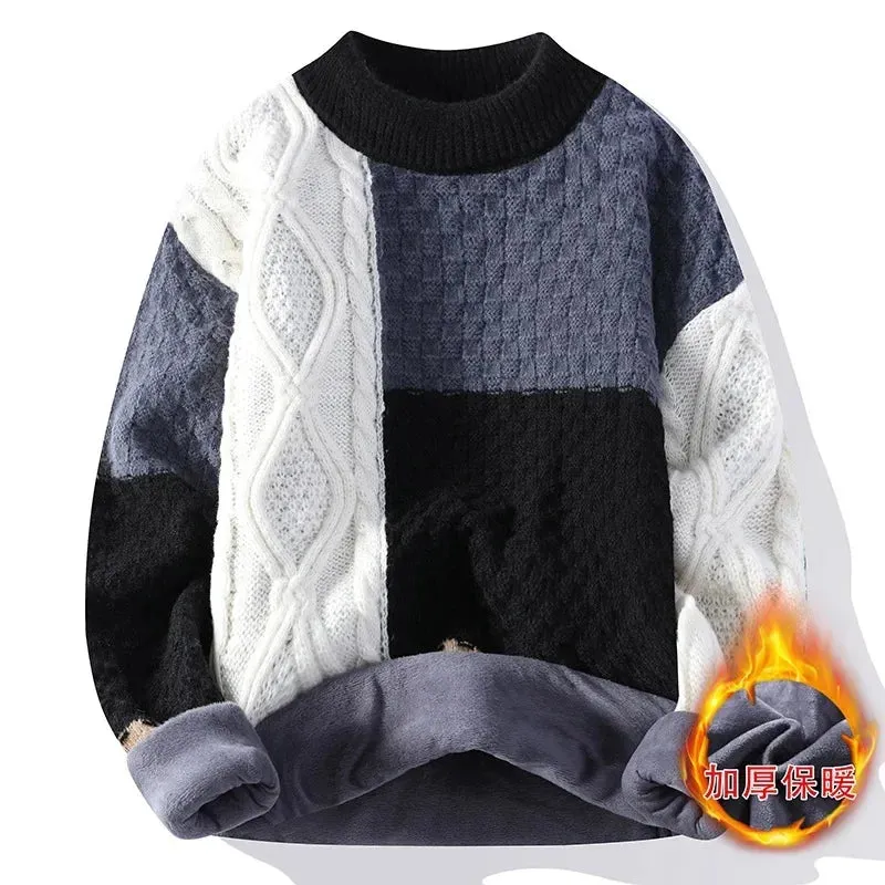 Winter New Half Turtleneck Sweater  Thickened Mid-collar Bottom Knit Sweaters Men's Loose Tide Mens Clothes