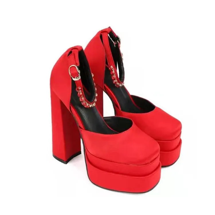 Women Chunky Platform Sandals Ankle Strap Pumps Platform Heels