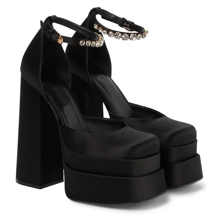 Women Chunky Platform Sandals Ankle Strap Pumps Platform Heels