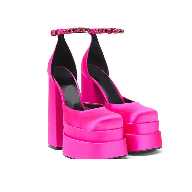 Women Chunky Platform Sandals Ankle Strap Pumps Platform Heels