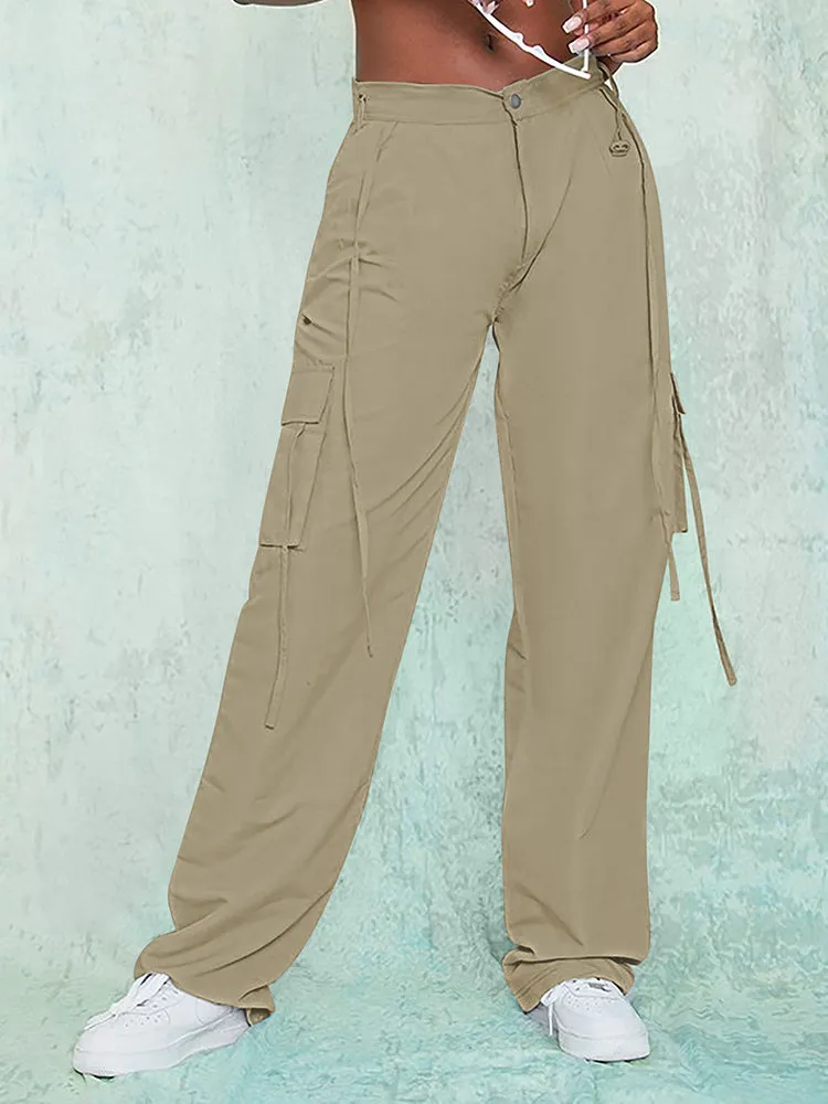 Women Fashion Baggy Relaxed Fit Long Cargo Pant Trousers