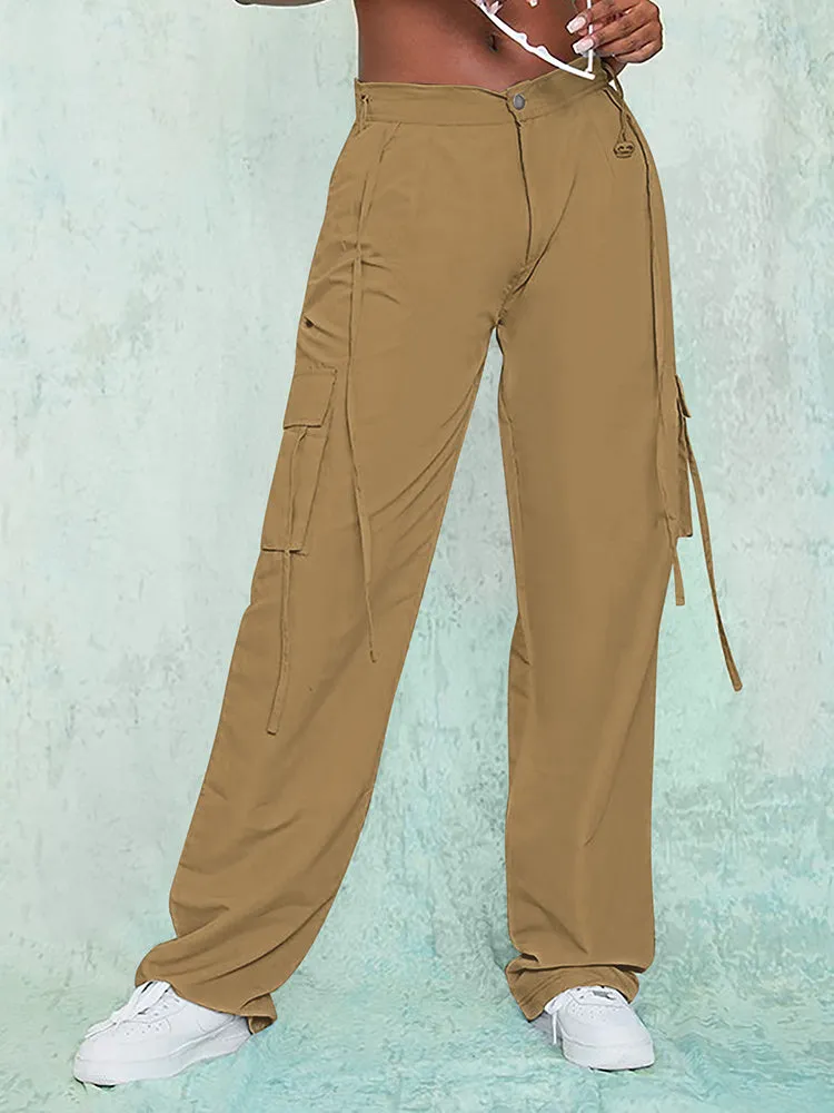 Women Fashion Baggy Relaxed Fit Long Cargo Pant Trousers