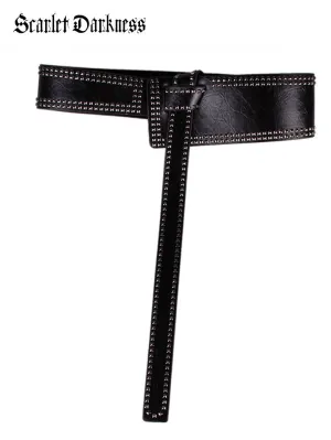 Women Punk Black Unique Wide Rivet Waist Belt