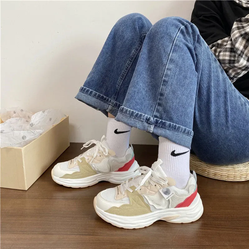 xiangtuibao Platform Sneakers Women Summer Fashion Women's Chunky Shoes Round Toe Lace-Up Sports Shoes Ladies Trainers