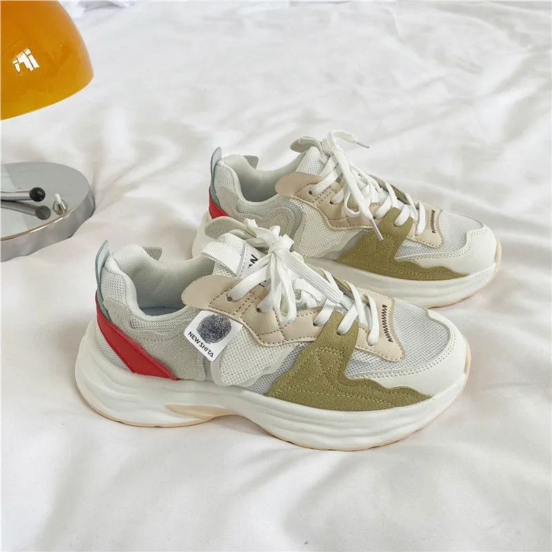 xiangtuibao Platform Sneakers Women Summer Fashion Women's Chunky Shoes Round Toe Lace-Up Sports Shoes Ladies Trainers